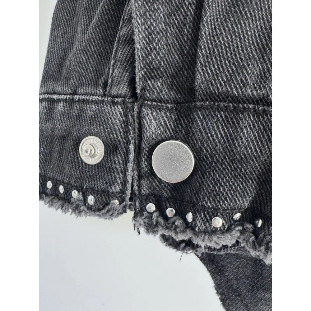 Zara Girl's Black Denim Studded Fringed Shirt Jacket Black Size 10 Snap